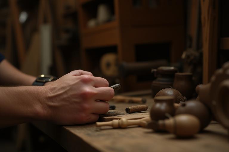 Craftsman repairing furniture at workbench