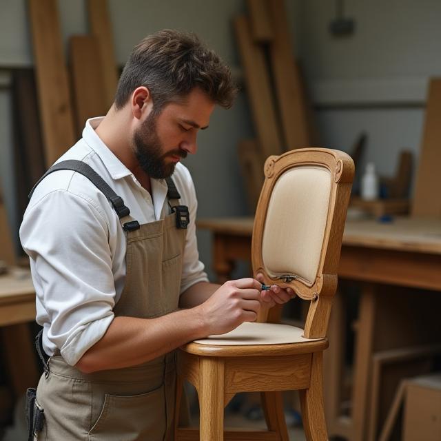 Technician assessing wooden chair